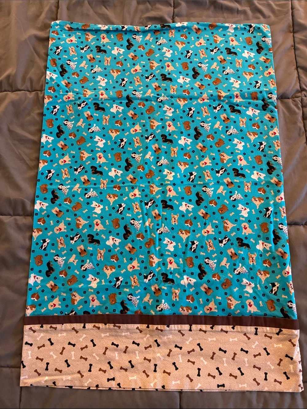 Blue Dog Print Fabric - Dog-Pattern Cotton Pillowcase